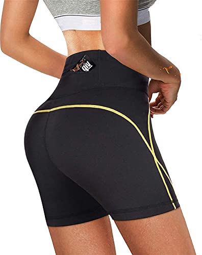 KUMAYES Damen Sauna Sporthose Neoprene Sauna Hose Shorts Hohe Taille Trainingshose Schwitzhose Abnehmen Fitness Body Shaper Sauna Anzug (Schwarz, 3XL) von KUMAYES