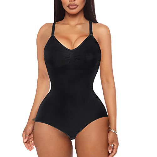 KUMAYES Damen Shapewear Bauch Weg Body Shaper Figurformend Bodysuit mit Haken verstellbaren Body Bauchweg Miederbody Push Up Formbody mit Cups von KUMAYES