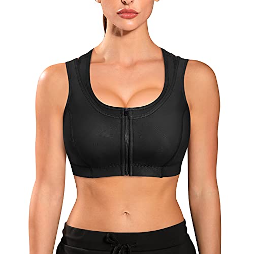 KUMAYES Damen Sport BH Stark Halt Große Brüste Reißverschluss Vorderverschluss Yoga Bustier Ohne Bügel Max Sport BH für Fitness Yoga Laufen Joggen von KUMAYES