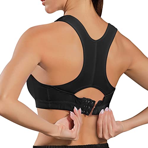 KUMAYES Damen Sport BH Starker Halt Große Größe Brüste BH Gekreuzt Rücken Ohne Bügel für Fitness Lauf Joggen Yoga Bra (3XL, Schwarz) von KUMAYES