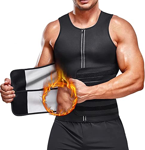 KUMAYES Herren Sauna Schweiß Weste Bauchweggürtel Neopren Fitness Korsett Bauchweg Shirt mit Sauna Effekt Tank Top Shapewear (Schwarz, XXL) von KUMAYES