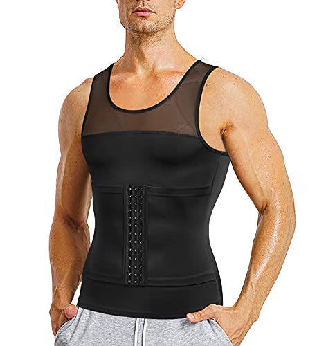KUMAYES Herren Unterhemden Shapewear Kompression Shirt Workout Tank Tops Bauchkontrolle Kompressionsshirt Muskelshirt Bauch Weg Body Shaper Unterhemd (M, Schwarz) von KUMAYES