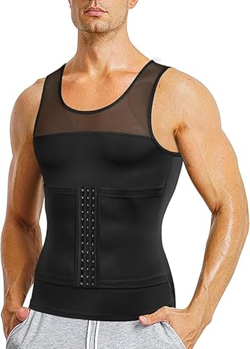 KUMAYES Herren Unterhemden Shapewear Kompression Shirt Workout Tank Tops Bauchkontrolle Kompressionsshirt Muskelshirt Bauch Weg Body Shaper Unterhemd (M, Schwarz) von KUMAYES