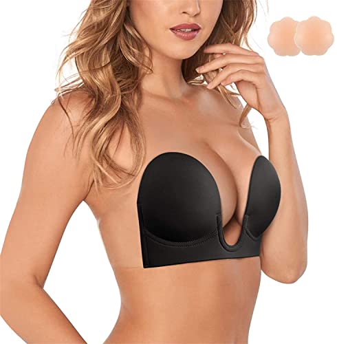 KUMAYES Klebe BH Push Up für Damen Wiederverwendbare Silikon Trägerloser BH Rückenfrei Unsichtbarer BH für Abendkleid Brautkleid (M, Schwarz) von KUMAYES