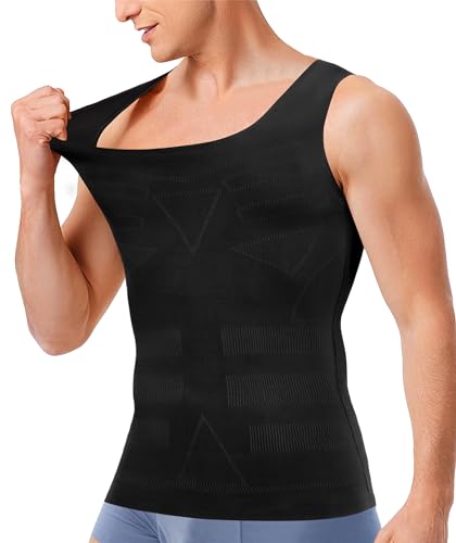 KUMAYES Shapewear Herren Compression Shirts Undershirt Kompressions Shirt Elastische Ärmellos Body Shaper Bauchweg Unterhemd Herren (Alphanumerisch, L, Regular, Regular, Black) von KUMAYES