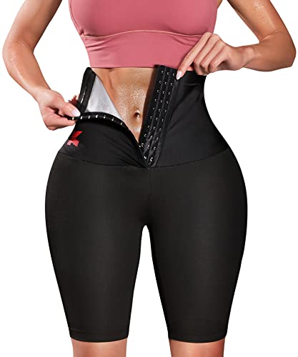 KUMAYES Sauna-Shorts für Damen, hohe Taille, Bauchweg-Shorts, Kompression, Thermo-Workout, Körperformer, Oberschenkel (Schwarz, Größe M) von KUMAYES