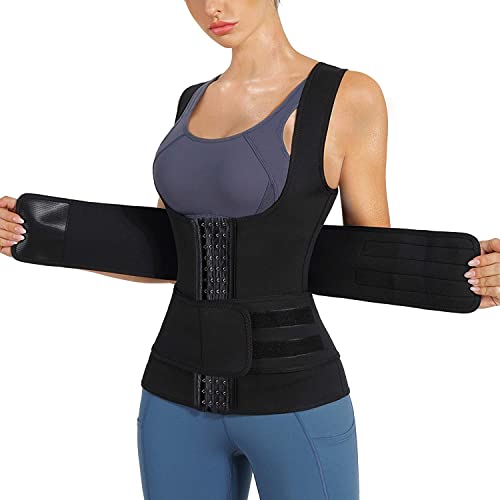 KUMAYES Sauna Weste Damen mit Bauchweggürtel Neopren korsett damen bauchweg waist trainer shapewear tank top Body Shaper von KUMAYES