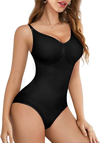 KUMAYES Shape Body Damen Figurformender Shapewear Nahtlos Body Shaper Bodysuit Bra Nahtlos Kompression Unterwäsche Bodyshaper Formbody Taillenformer Miederbody (XL-XXL, Schwarz) von KUMAYES