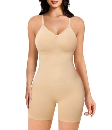 KUMAYES Shapewear Bauchkontrolle für Damen, Faja Body Shaper, Ganzkörperanzug, V-Ausschnitt, Taillentrainer, schlank, Beige, XS-S KUMAYES Shapewear Bauchkontrolle für Damen, Faja Body Shaper, Ganzkörperanzug, V-Ausschnitt, Taillentrainer, schlank, Beige, XS-S von KUMAYES