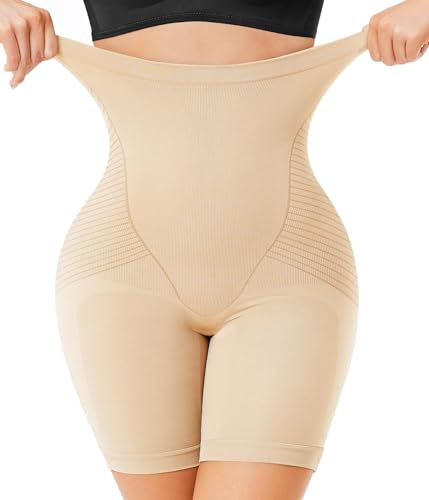 KUMAYES Shapewear Damen Bauchweg Miederpants Hohe Taille Unterhose mit Bein Figurformende Stark Formende Body Shaper Unterwäsche Bauchkontrolle(Beige, M) von KUMAYES