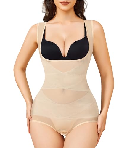 KUMAYES Shapewear Damen Body Bauchweg Stark Formend Body Shaper Shaping Miederbody Nahtlose Formende Bodys Taillenformer Sculpting Bodysuit (Beige, 3XL) von KUMAYES