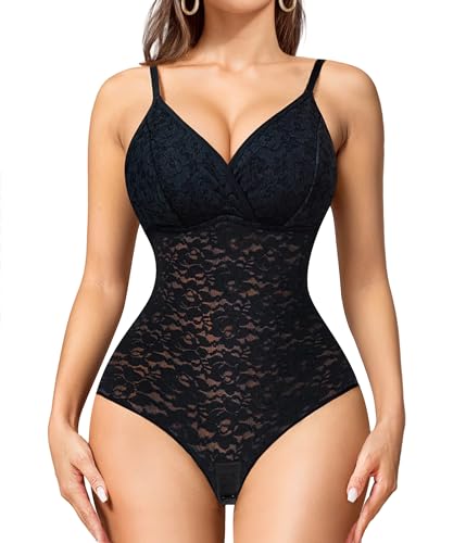 KUMAYES Shapewear Damen Body Bauchweg Stark Formend Bodysuit Figurenformend Formende Bodys Nahtlos Taillenmieder Shaping Verstellbarer Schultergurt(black, 2XL) von KUMAYES