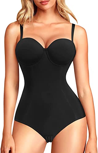 KUMAYES Shapewear Damen Fajas Colombianas Body Shaper mit integriertem BH Figurformender Taillenformer Angenehm Shaping Bodysuit (L, Schwarz) von KUMAYES