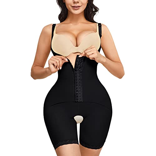 KUMAYES Shapewear Damen Unterbrust Korsett Shaping Bodysuit Bauchweg Body Shaper Figurformender Tank Tops Taillenformer Lange Beine Formbody Bodyformer mit Haken Unterwäsche (L, Schwarz) von KUMAYES