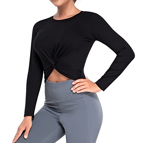 KUMAYES T-Shirt Damen Crop Top Langarm Sportshirt Sport Laufshirt Yoga Fitness Shirts Schnelle Trockene Sporttop Sportswear für Gym (XL, Polyester) von KUMAYES