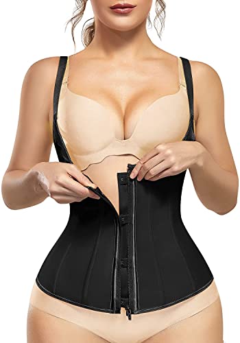 KUMAYES Unterbrust Korsage Damen Waist Trainer Latex Taillenformer Figurformend Shaping Bodysuit Corsage Bauchweg Body Shaper (3XL, Schwarz) von KUMAYES