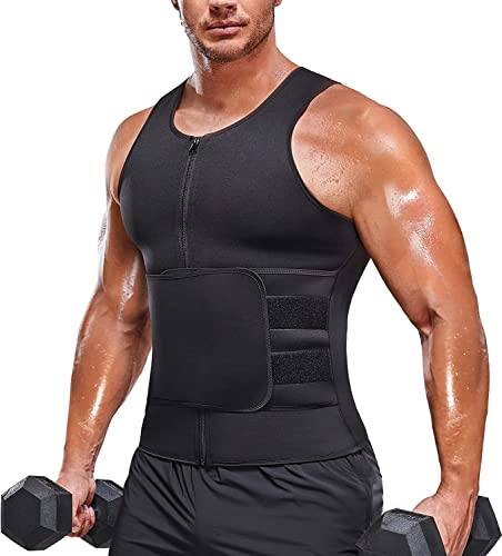 KUMAYES Sauna Weste mit Bauchweggürtel Neopren Herren Fitness Korsett Schwitzweste tank top shapewear fitness shirt Bauchweg von KUMAYES