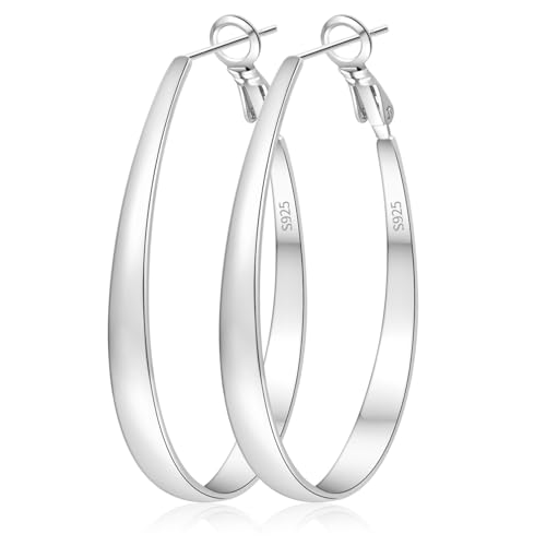 KUMIKUMI Creolen Silber 925 Groß Hypoallergen Ohrringe Silber 925 Creolen Leicht Oval Silberne Ohrringe Damen 30/45/55/65MM von KUMIKUMI