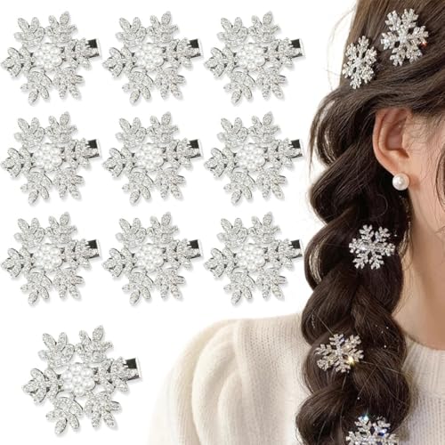 KUMSODE 10 Stück Weihnachten Schneeflocken Haarspangen, Schneeflocken-Haarspange mit Glänzendem Strass, Glitzer Haarschmuck Haarspangen Für Frauen Mädchen von KUMSODE