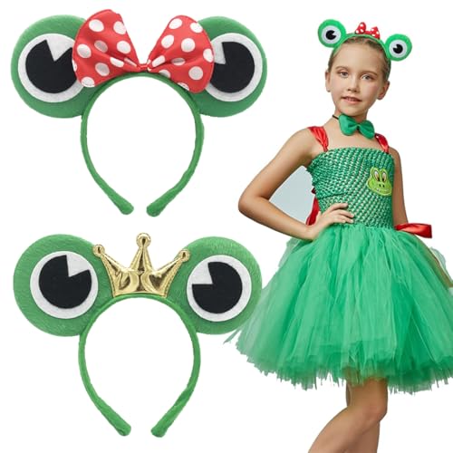 KUMSODE 2 PCS Niedliches Stirnband Frosch Tierhaarreifen Frosch Haarbänder Cosplay Motto Party Requisiten Frosch Prinzessin Prinz Stirnband für Erwachsene Kinder für Halloween Alltag Party Festivals von KUMSODE