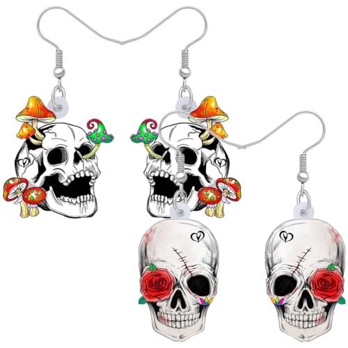 KUMSODE 2 Paar Niedlich Halloween Zucker Schädel Ohrringe Dangle Acryl Schädel Dekor Geschenke für Frauen Mädchen Festival Charms von KUMSODE