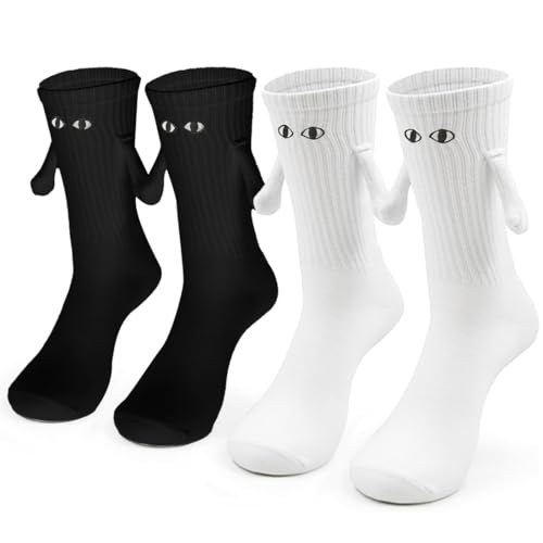 KUMSODE 2 Paare Lustige Magnetische Socken mit Händen Hand in Hand Socken Freundschaftssocken Magnet Socken Kleine Geschenke für Frauen Männer Freundin Freunde Partner Paare Kinder von KUMSODE