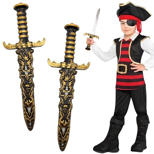 KUMSODE 2 Stück Dolch Kunststoff, Halloween Dolch Spielzeugschwert Antiker Gold Nicht Scharf Gefälschtes Messer Piratenschwert,für Piratenkostüm Zubehör Piratenparty Requisiten von KUMSODE
