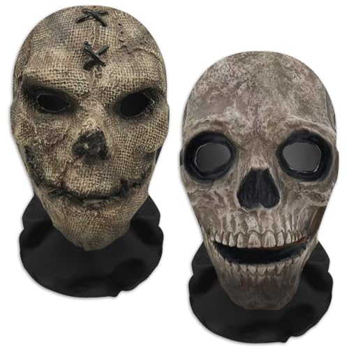 KUMSODE 2 Stück Halloween Totenkopf Maske, Polyester Skelett Maske Herren, Masken Horror Gruselige, für Karneval Halloween Cosplays Feste und Carnival Partys von KUMSODE