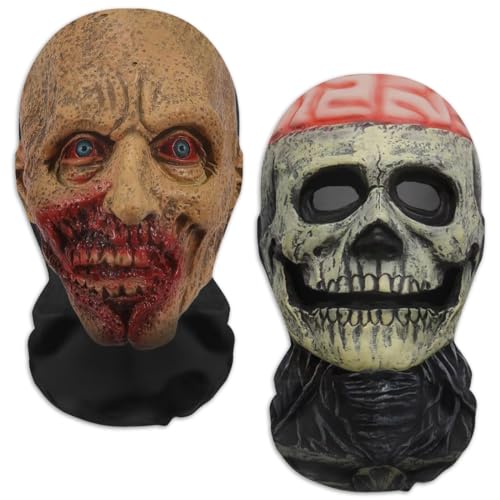 KUMSODE 2 Stück Halloween Totenkopf Maske, Polyester Skelett Maske Herren Damen, Masken Horror Gruselige, für Karneval Halloween Cosplays Feste und Carnival Partys von KUMSODE