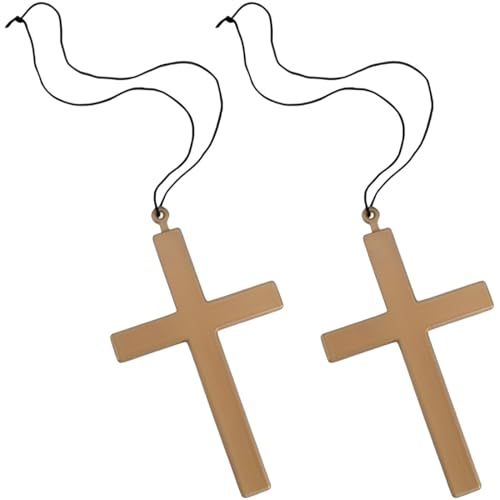 KUMSODE 2 Stück Halskette Kreuz Gold Kreuz mit Kordel für Priester Bischof Nonne Pfarrer Accessoire Priesterkreuzen zum Verkleiden an Fasching, Mottoparty, Halloween, Ostern von KUMSODE