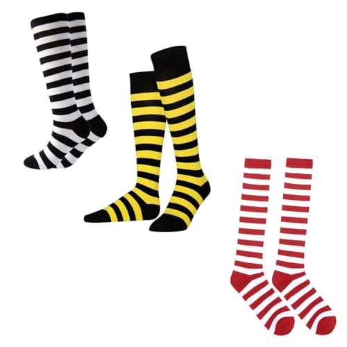 KUMSODE 3 Paar Damen Gestreifte Overknees Strümpfe Ringelstrümpfe für Damen Mädchen Party Stützen Kostüm Halloween Karneval Fasching Cosplay von KUMSODE