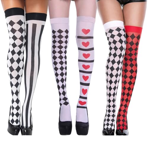 KUMSODE 3 Paar Zirkusstrumpfhosen, Gestreifte Damenstrumpfhosen, Gestreifte Damen-Overknee-Strümpfe, Clownstrümpfe für Damen Mädchen Party Stützen Kostüm Halloween Karneval von KUMSODE