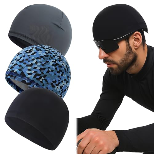 KUMSODE 3 Stücke Fahrradmütze Unter Helm Sommer Helmmütze Sommer mit Atmungsaktiv Skull Cap Schweißableitende Untermütze für Herren Damen, Dünne Radmütze für Radfahren Laufen Motorrad von KUMSODE