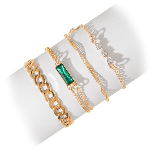 KUMSODE 4 Stück Armband Damen Gold, Armband 14K Vergoldet, Armband Verstellbar Damen, Armband Boho Gold, Kubanische Armbänder Schmuck für Damen Mädchen Geschenke für Frauen von KUMSODE