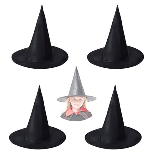 KUMSODE 4 Stück Hexenhut Schwarz Hexen Zubehör Karnevalshut Hexenhut für Erwachsene Halloween Party Hüte Kostüm Zubehör Kostüm für Karneval Cosplay KostüMparty Hexenhüte Kindergeburtstag von KUMSODE