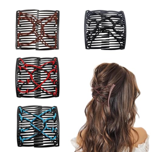 KUMSODE 4 Stück Magischer Haarkämme, Damen Haarkämme, Elastische Haarkämme, Haarspange Haarkamm, Elegante Haarkamm-Clips, Dehnbare Haarspange Haarkamm, für Dicke Dünne Haare DIY Damen Mädchen von KUMSODE