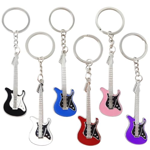 KUMSODE 6 Stück Gitarren-Schlüsselanhänger, Schlüsselring-Anhänger, Retro-Personalisierungsaccessoires, Punk-Schlüsselanhänger-Kette, geeignet für Herren und Damen als Metall-Anhänger（6 Farben） von KUMSODE