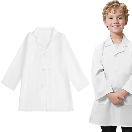 KUMSODE Arztkittel für Kinder Baumwolle Laborkittel Junge Mädchen Chemie Labormantel Langarm Medizin Weiß Kostüm Doktor Mantel für Schüler Studium Labor von KUMSODE