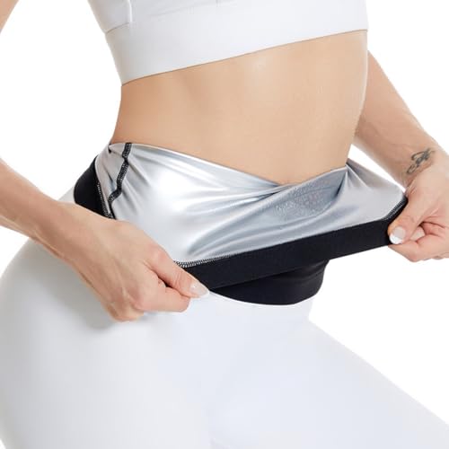 KUMSODE Bauchweggürtel Damen, Hula Hoop Gürtel, Fitness Gürtel Verstellbarer, Bauchgürtel Neopren Nano Silber, Bauch Weg Trainer, Sweat Belt Waisttrainer S/M von KUMSODE