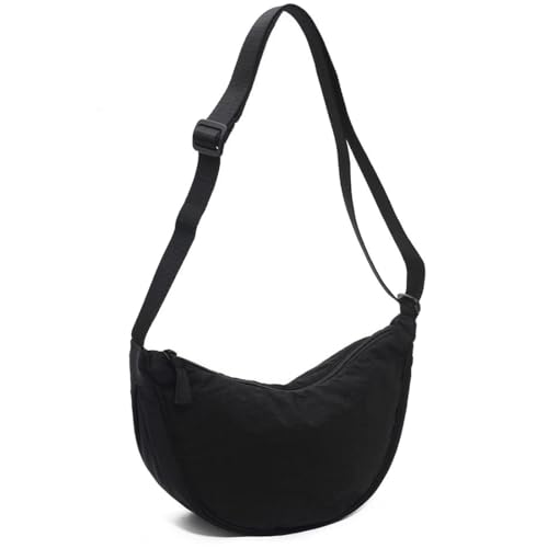 KUMSODE Damen Halbmond Crossbody Schultertasche, Hobo Halfmoon Bag, Nylon Crossbody Bag Damen Halbmond Schultertasche mit verstellbarer Schultergurt, Schwarz von KUMSODE