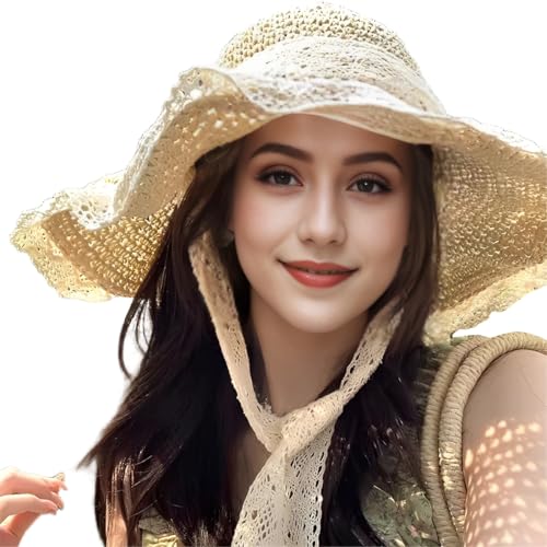 KUMSODE Damen Strohhut, Damen Sonnenhüte UPF 50, Sommer Strand Hut für Mädchen, Floppy Faltbarer Roll-Up Reisehut von KUMSODE