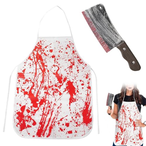 KUMSODE Halloween Blutige Schürze, Blutige Schürze Mit Blutiges Messer Halloween Dekoration Party Verkleiden Metzger Kostüm für Damen Herren Erwachsene（2er-Set ） von KUMSODE