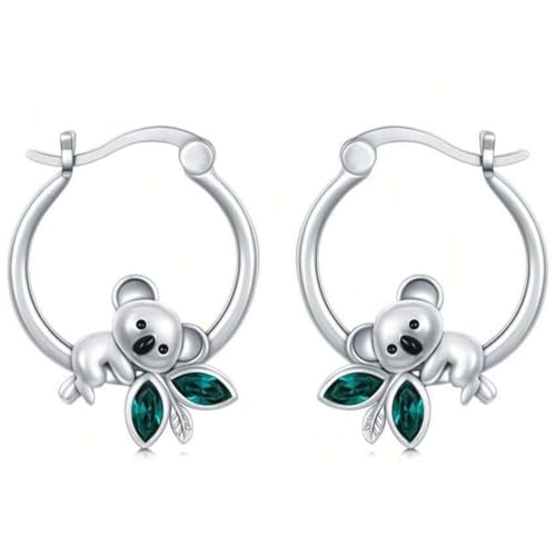 KUMSODE Koala Tier Creolen Ohrringe für Frauen Mädchen 925 Sterling Silber Koala Ohrringe Faultier Ohrringe Hypoallergen Huggie Creolen Ohrringe Geschenk zum Valentinstag Geburtstagsgeschenk von KUMSODE