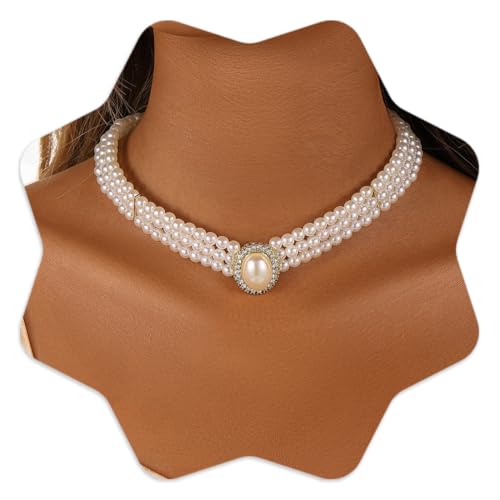 KUMSODE Mehrreihige Perlenkette Damen Hochzeits 3 reihig Perlen Choker Weiß Mehrschichtige Halskette Set Schmuck Geschenke für Frauen von KUMSODE