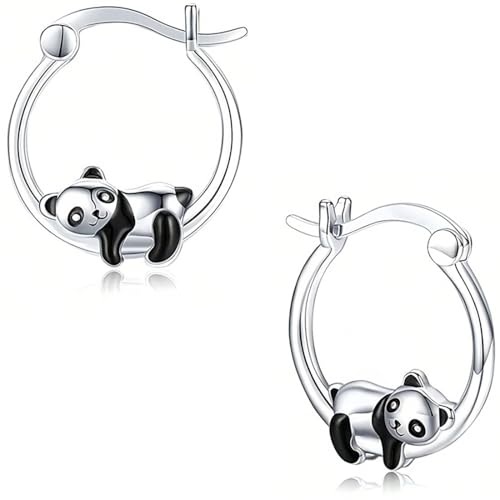 KUMSODE Panda Creolen Ohrringe für Frauen Mädchen 925 Sterling Silber Panda Ohrringe für Mädchen Hypoallergen Huggie Creolen Ohrringe Mädchen Geburtstag Geschenk von KUMSODE