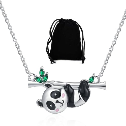 KUMSODE Panda kette Silber 925 Damen Panda Halskette Charme Silber Tier Panda Anhänger Halskette Kette Schmuck Geschenk für Frauen Mädchen von KUMSODE