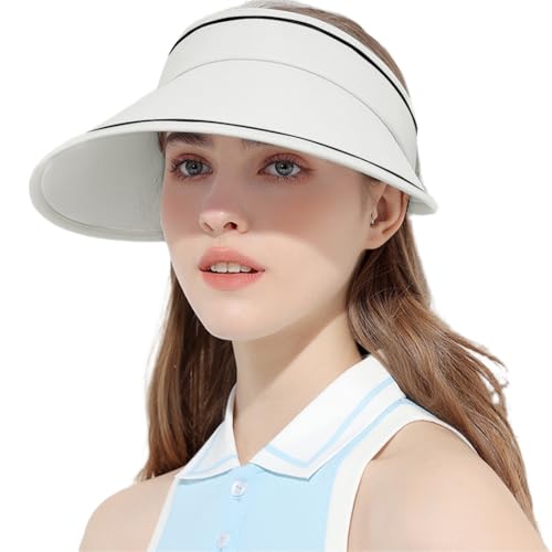 KUMSODE UPF 50+ Damen Visor Sonnenhut Breite Krempe Hut Einstellbar Faltbarer Strandhut Sommer UV Schutz Außen Hut von KUMSODE