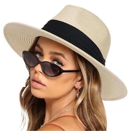 KUMSODE Unisex Panamahut Breite Krempe Sonnenhut für Herren und Damen Strandhut UV-Schutz Sommerhut Verstellbare Strohhut von KUMSODE