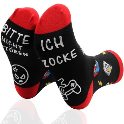 Lustige Socken Gaming Socken Gamer Geschenk Mit Spruch BITTE NICHT STÖREN ICH ZOCKE Fun Zocken Socken Neuheit Baumwoll Wintersocken Rutschfeste Haussocken Männer Herren Frauen Teenager Geburtstag von KUMSODE