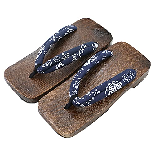 KUNANG Men's Wooden Clogs Sandals, Japanese Wood Geta, Geta Slippers, Japanese Traditional Geta Wooden Clogs (Blau&Weiß, Erwachsene, Herren, 43 1/3, Numerisch, EU Schuhgrößensystem, M) von KUNANG